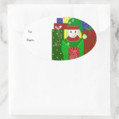 Vrolijke Kerst Elf Ovale Sticker (Tas)