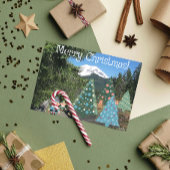 Vrolijke kerst elfen en versierde bomen feestdagen kaart