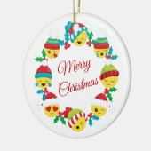 Vrolijke kerst Emoji krans Keramisch Ornament (Links)