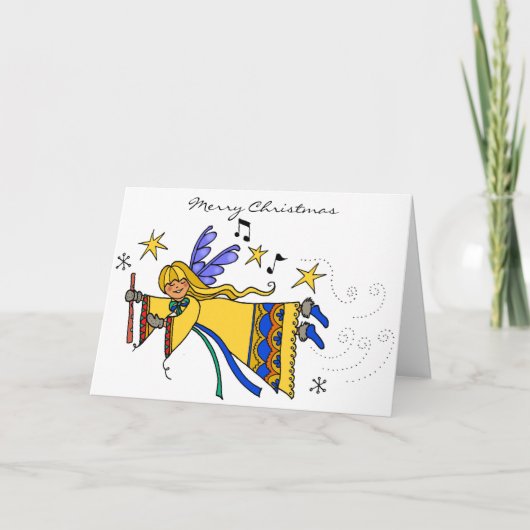 Vrolijke kerst engel Oekraïense volkskunst Feestdagen Kaart (Voorkant)