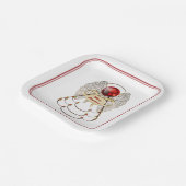 Vrolijke kerst engel rood/goud filigraan papieren bordje (Gebogen)