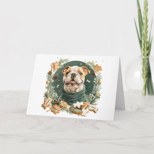 Vrolijke kerst Engelse Bulldog Feestdagen Kaart (Voorkant)
