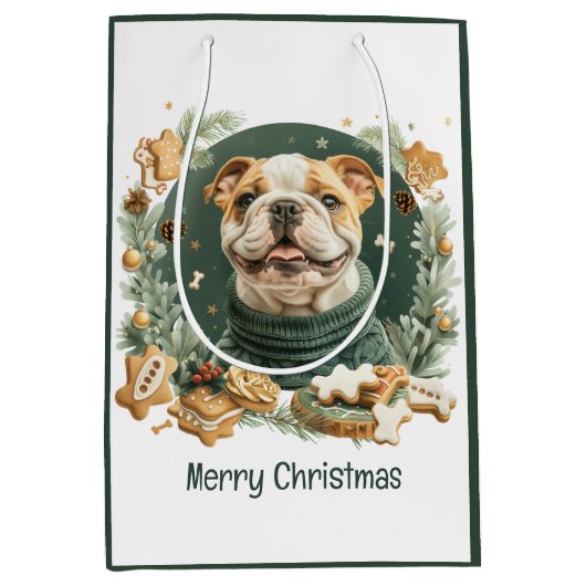 Vrolijke kerst Engelse Bulldog Medium Cadeauzakje (Voorkant)