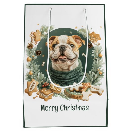 Vrolijke kerst Engelse Bulldog Medium Cadeauzakje (Achterkant)