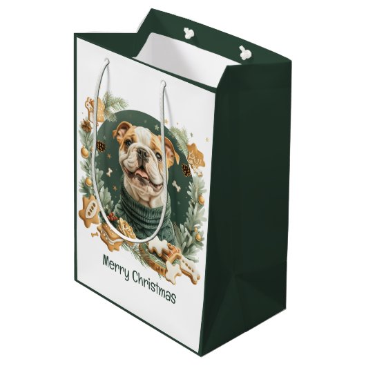 Vrolijke kerst Engelse Bulldog Medium Cadeauzakje (Achterkant Gekanteld)