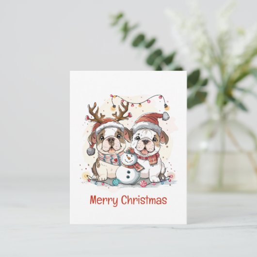 Vrolijke kerst Engelse Bulldogs Feestdagenkaart (Staand voorkant)