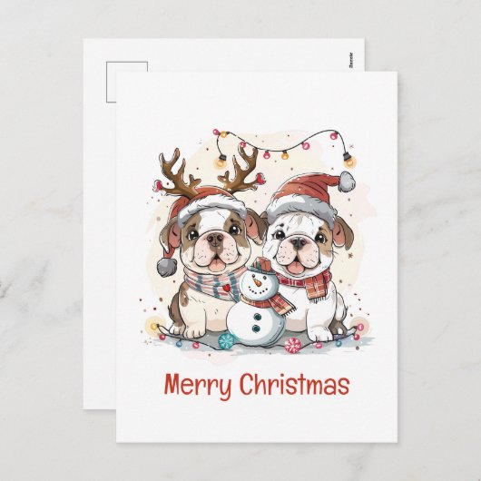 Vrolijke kerst Engelse Bulldogs Feestdagenkaart (Voorkant / Achterkant)