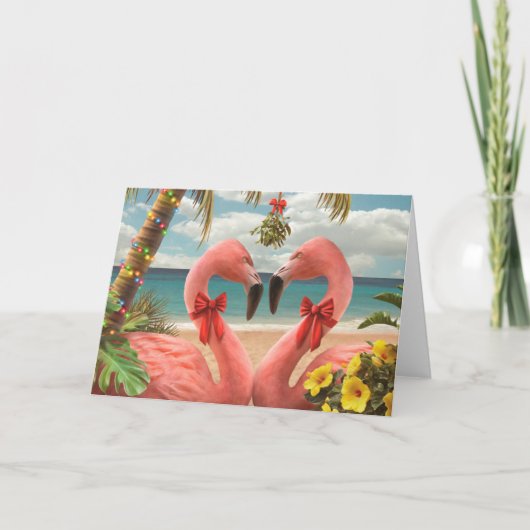 Vrolijke kerst Flamingo's Feestdagen Kaart (Voorkant)