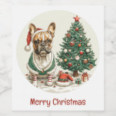 Vrolijke kerst Franse Bulldog Elf Dog Wijn Etiket (Enkel label)