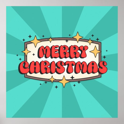 Vrolijke kerst funky tekst, groovy retro cartoon poster (Voorkant)