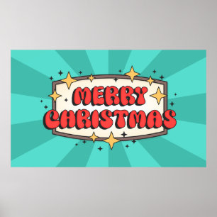 Vrolijke kerst funky tekst, groovy retro cartoon poster