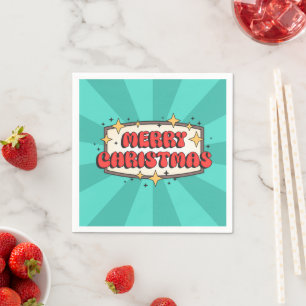 Vrolijke kerst funky tekst, groovy retro cartoon servet