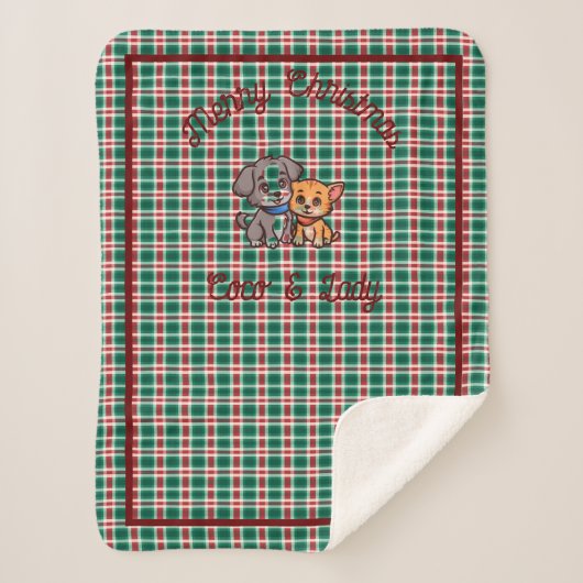 Vrolijke kerst gecontroleerd Sherpa Deken met hond (Voorkant)