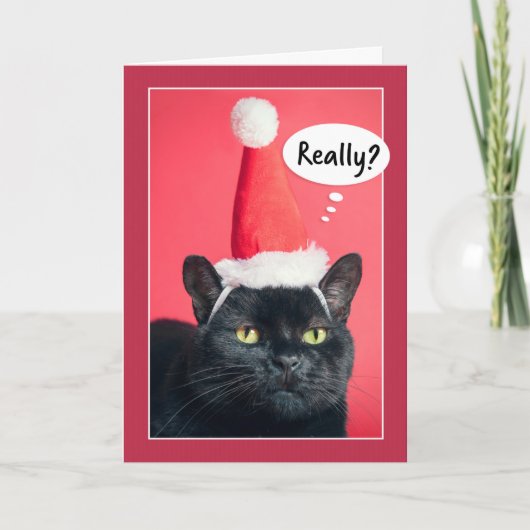 Vrolijke kerst geïrriteerde kat in Santa Hat Humor Feestdagen Kaart (Voorkant)