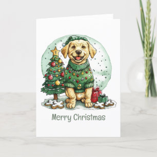 Vrolijke Kerst Gele Labrador Retriever Hond Feestdagen Kaart