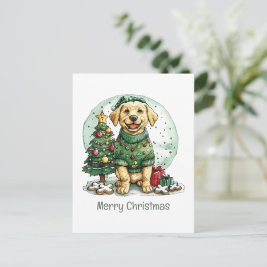 Vrolijke Kerst Gele Labrador Retriever Hond Feestdagenkaart (Staand voorkant)