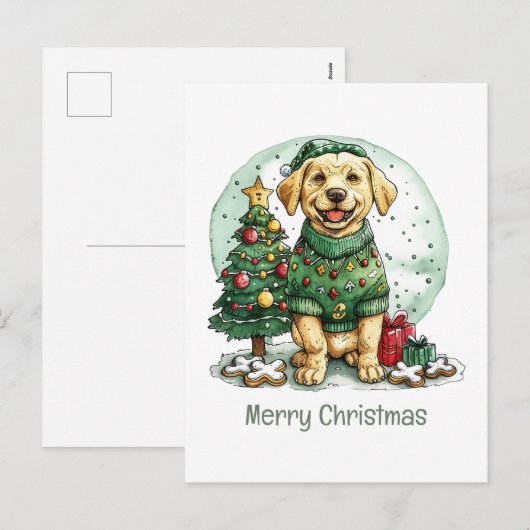 Vrolijke Kerst Gele Labrador Retriever Hond Feestdagenkaart (Voorkant / Achterkant)