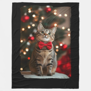 Vrolijke kerst gesneden kat met kerstboom lichten fleece deken