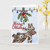 Vrolijke kerst Giraffes Kaart (Gele Bloem)