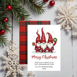 vrolijke kerst Gnomies rode plaid niet-foto Feestdagenkaart