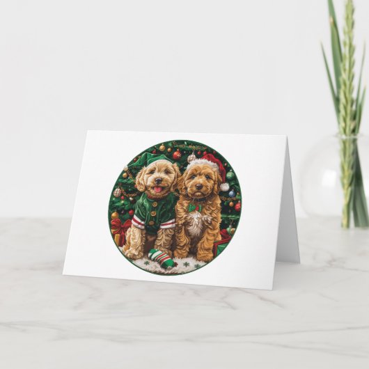 Vrolijke Kerst Goldendoodle Puppy Honden Feestdagen Kaart (Voorkant)
