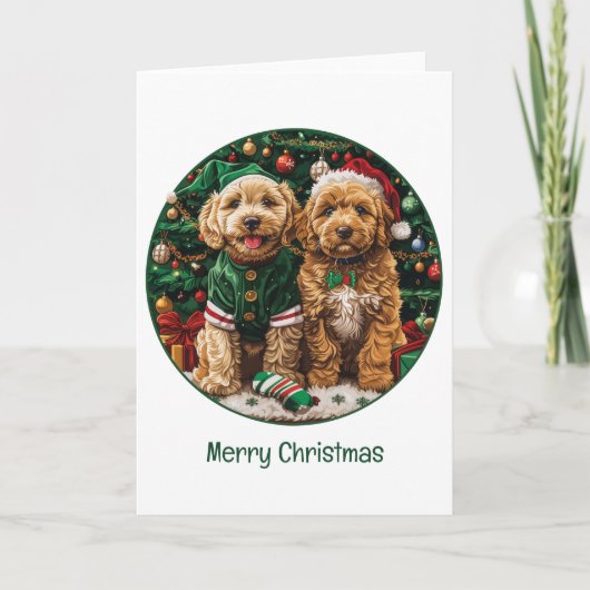 Vrolijke Kerst Goldendoodle Puppy Honden Feestdagen Kaart (Voorkant)