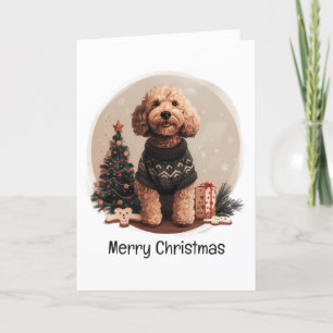 Vrolijke Kerst Goldendoodle Puppy Honden Feestdagen Kaart