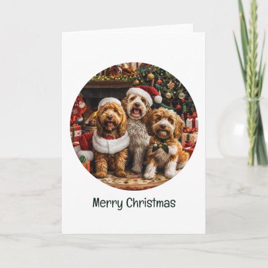 Vrolijke Kerst Goldendoodle Puppy Honden Feestdagen Kaart (Voorkant)