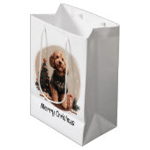 Vrolijke Kerst Goldendoodle Puppy Honden Medium Cadeauzakje (Voorkant Gekanteld)