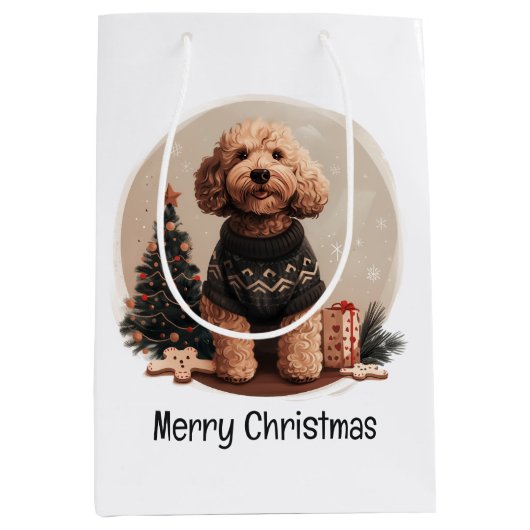 Vrolijke Kerst Goldendoodle Puppy Honden Medium Cadeauzakje (Voorkant)