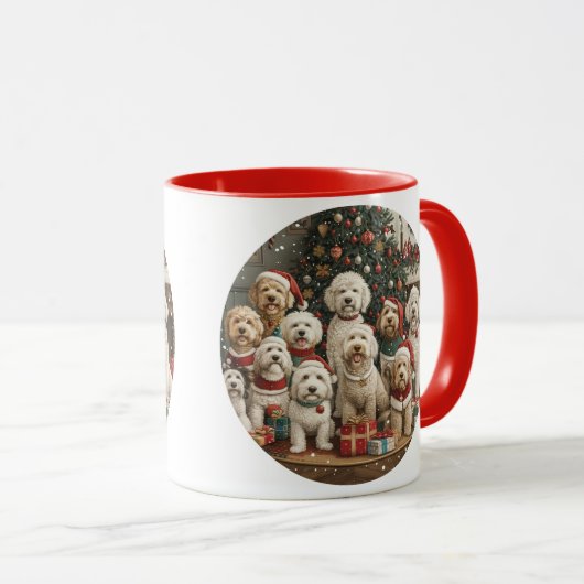 Vrolijke Kerst Goldendoodle Puppy Honden Mok (Voorkant rechts)