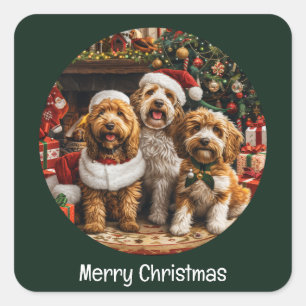 Vrolijke Kerst Goldendoodle Puppy Honden Vierkante Sticker