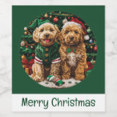 Vrolijke Kerst Goldendoodle Puppy Honden Wijn Etiket (Enkel label)