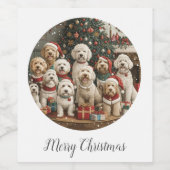 Vrolijke Kerst Goldendoodle Puppy Honden Wijn Etiket (Enkel label)