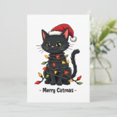 Vrolijke kerst grappige kerst katachtige kattenlie bedankkaart (Staand voorkant)
