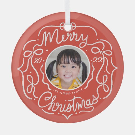 Vrolijke kerst grillige Doodle Foto Glas Ornament (Voorkant)