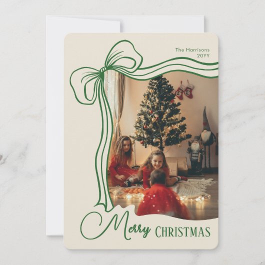 Vrolijke kerst grillige hand getrokken boog foto feestdagenkaart (Voorkant)
