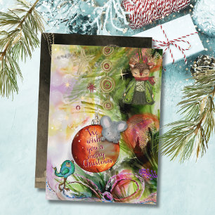 Vrolijke kerst grillige muis & vogel Kaart