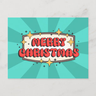 Vrolijke kerst groovy tekst, vrolijke retro cartoo briefkaart
