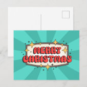 Vrolijke kerst groovy tekst, vrolijke retro cartoo briefkaart (Voorkant / Achterkant)