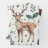 Vrolijke kerst herten en bessen inpakpapier vel (In situ)