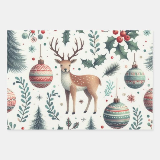 Vrolijke kerst herten en bessen inpakpapier vel (Voorkant)