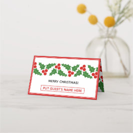 Vrolijke kerst holly bessengrens gevouwen escort plaatskaartje