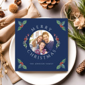 Vrolijke kerst Holly Botanische Foto Feestdagenkaart