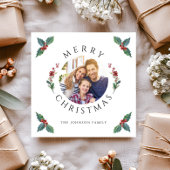 Vrolijke kerst Holly Botanische Foto Feestdagenkaart
