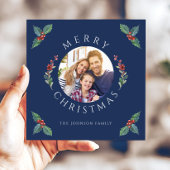Vrolijke kerst Holly Botanische Foto Feestdagenkaart