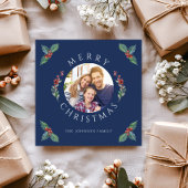 Vrolijke kerst Holly Botanische Foto Feestdagenkaart