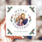 Vrolijke kerst Holly Botanische Foto Feestdagenkaart