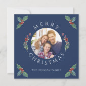 Vrolijke kerst Holly Botanische Foto Feestdagenkaart (Voorkant)