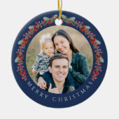 Vrolijke kerst Holly Botanische Foto Keramisch Ornament (Voorkant)